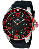 Adee Kaye #AK7117RB-BLK/RD Grand Sport Stainless Steel Resin Band Black Dial