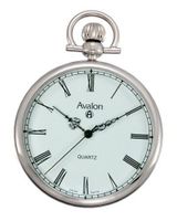 Avalon Classic Silver-Tone Swiss Parts Quartz Pocket with Chain and Built-In Stand # 8140SX