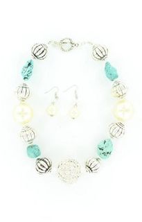 Blazin Roxx 29256 Rhinestone Bead Jewelry Set Silver/Turquoise