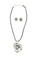 Blazin Roxx 29563 Crystal Rose Leather Corded Jewelry Set Silver/Black