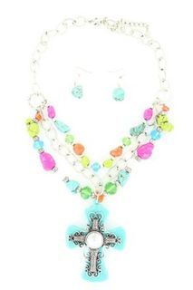 Blazin Roxx 29709 Turquoise Cross Jewelry Set Multicolor