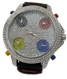 Totally Iced out Fully Functioning 5 Time Zone Multi Colour hiphop bling