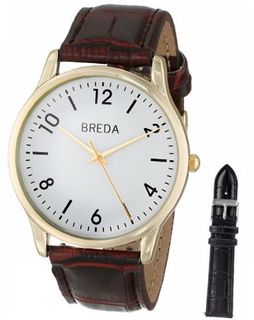 Breda 8169-setB "Andrew" Gold-Tone Set with Interchangeable Black and Brown Faux Leather Straps