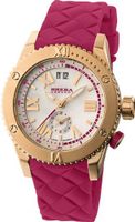 Brera Orologi Sirena BRSR14003 DUAL time zone ROSE GOLD IP Stainless steel case White MOP dial Swiss Quartz with Big date PINK braided rubber strap with signature buckle