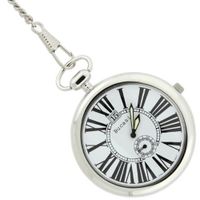 Bucasi PW1070SS Railroad Large Open Face Pocket Silver Tone Easy to Read Date Quartz with Fob