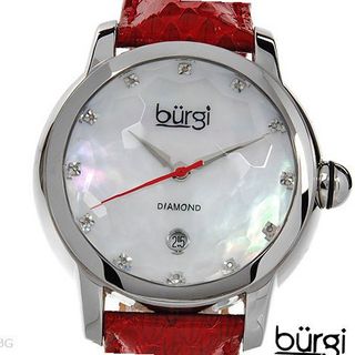 BURGI Diamonds and Mother of Pearl - Swiss Movement and Genuine Python Leather Strap - Model BUR014R