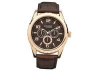 Bulova Caravelle Date - Gold-Tone - Black Dial - Brown Leather Strap. 44C100