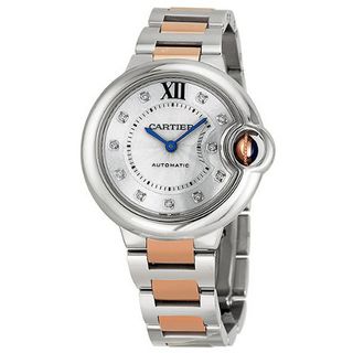 Cartier Ballon Bleu Automatic Diamond Rose Gold and Stainless Steel Ladies WE902044