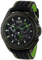 Citizen AT7035-01E "Proximity" Eco-Drive Black Ion-Plated Stainless Steel with Nylon-Lined Leather Strap and Green Accents