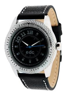 Edc Quartz time wheel - cool black, black EE100501002 with Leather Strap