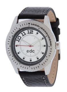 Edc Quartz time wheel - cool black, silver EE100501001 with Leather Strap