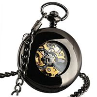 ESS Black Stainless Steel Case Skeleton Mechanical Pocket with Chain WP118