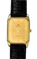 Euro Geneve 14K Gold Rectangle Leather Band With Two Tone Dial