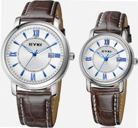 EYKI 8623 Couple es Quartz Waterproof Wristes for Lovers Pair in Package White Dial and Leather Band