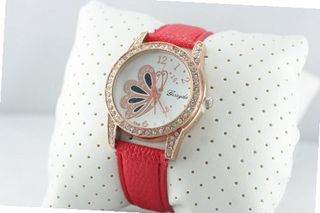 uFashion Watches New in Box Rhinestone Butterfly Dial RED Leather Ladies 