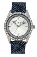 FCUK FC1061SSBL Blue Snake Pattern Leather Strap Stainless Steel Round Case Czech Crystals