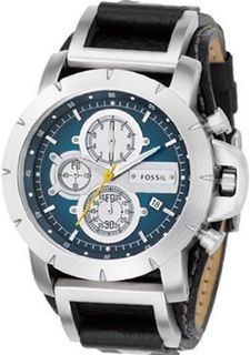 Fossil JR1156 Black Leather Strap Blue Analog Dial Chronograph