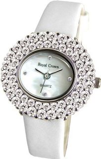Gemorie White Genuine Leather Oval with Cubic Zirconia in Rhodium Plating (128947-WT)