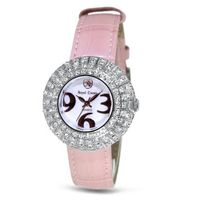 Pink Genuine Leather with Crystal in 18K Rose Gold Plated Stainless Steel (128906)