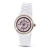White Ceramic with Crystal in 18K Rose Gold Plated Stainless Steel (128933)