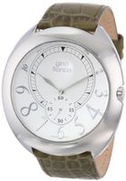 gino franco 901GR Round Stainless Steel Genuine Leather Strap