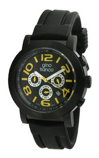 gino franco 9620YL Round Multi-Function Stainless Steel PVD Plated Case Rubber Strap