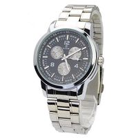 BIAOQI 8218G Casual Waterproof Stainless Steel Quartz Movement with Three Separate Sub-dials - Black Dial