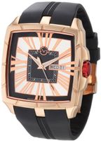 GV2 by Gevril 9002 Fiamme Square Rose Gold IP Coated Case Sapphire Crystal Silver Dial Day-Date Rubber