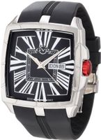 GV2 by Gevril 9003 Fiamme Square Stainless Steel Case Sapphire Crystal Black Dial Day-Date Rubber