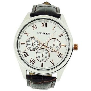 Henley Gents Chrono Effect Silver & Rose Gold Dial Brown Croc Effect Strap