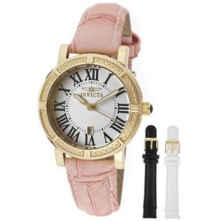 Invicta 13968 Wildflower Set Silver Dial Gold Case Pink Leather with 2 Additional Straps