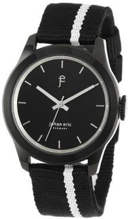 Johan Eric JE1400-13-007 Naestved Young Sporty Black Ion-Plated Coated Stainless Steel White Stripe Canvas Strap