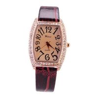 Lady Rhinestone Quartz Movement with Rectangle Dial/PU Leather Band/Big Scale-Dark red band