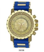 TRENDY FASHION Blue/Gold Bullet Band Silicon Strap , Gold Case, Gold Dial BY FASHION DESTINATION