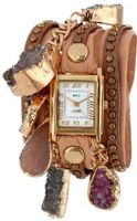 La Mer Collections LMDRUZYCW002 Orion's Belt Gold Square Case Coppertone Taupe Shimmer Gold Ball Strap Multi-Colored Druzy Crystals