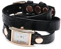 La Mer Collections LMSTW7004 Simple Black Croco Embossed and Rose Gold Wrap