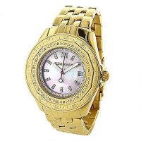 Yellow Gold Plated Ladies Diamond Pink MOP by Luxurman 0.25ct