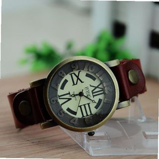 MagicPiece Handmade Vintage Style Leather For  Round Dial in 5 Colors: Wine Red