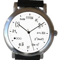 "Math Dial" Shows Physics Equations At Each Hour Indicator on the White Dial of the Brushed Chrome with Black Leather Strap