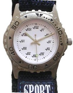 "Math Dial" Shows the Square Root At Each Hour Indicator on the Small Size Stainless Steel Sport with a Turning Elapsed Time Bezel and Velcro Strap