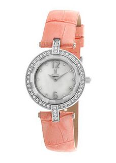 Momentus Stainless Steel Pink Leather Band Crystal DW256S-05BD