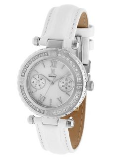 Momentus White Leather Band SWAROVSKI Crystals Casual TC110S-09BD