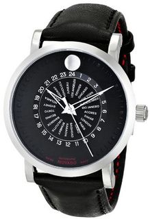 Movado 0606697 Red Label Stainless Steel Case Black Calfskin Leather Black Dial