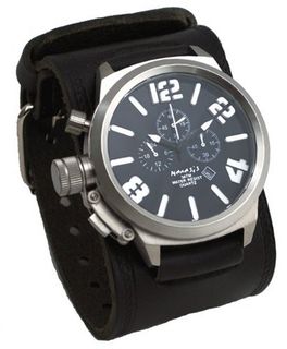 Nemesis #KIN088K Russian Lefty Chronograph Wide Leather Cuff Band
