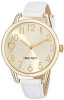 Nine West NW/1582CHWT Gold-Tone Easy-to-Read Dial Thin White Strap