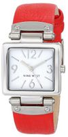 Nine West NW/1589WTRD Rectangular Silver-Tone Case Red Strap
