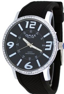 Omax #G002 Silver Tone Black Dial Black Silicone Band Crystal Accented