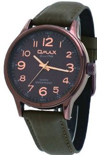 Omax #V003F55A Brown Plated Leather Band Easy Reader Analog