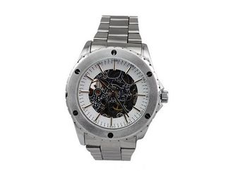 Ouyawei Round Hollow White Dial Silver Bezel es Water-Proof Mechanical Stainless Steel Silver Band es
