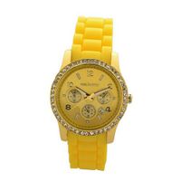 uParis Watch Paris Yellow Gold Plating over Sterling Silver 1Ct Diamond manmade Yellow Silicone Calendar Quartz Date Designed in France 